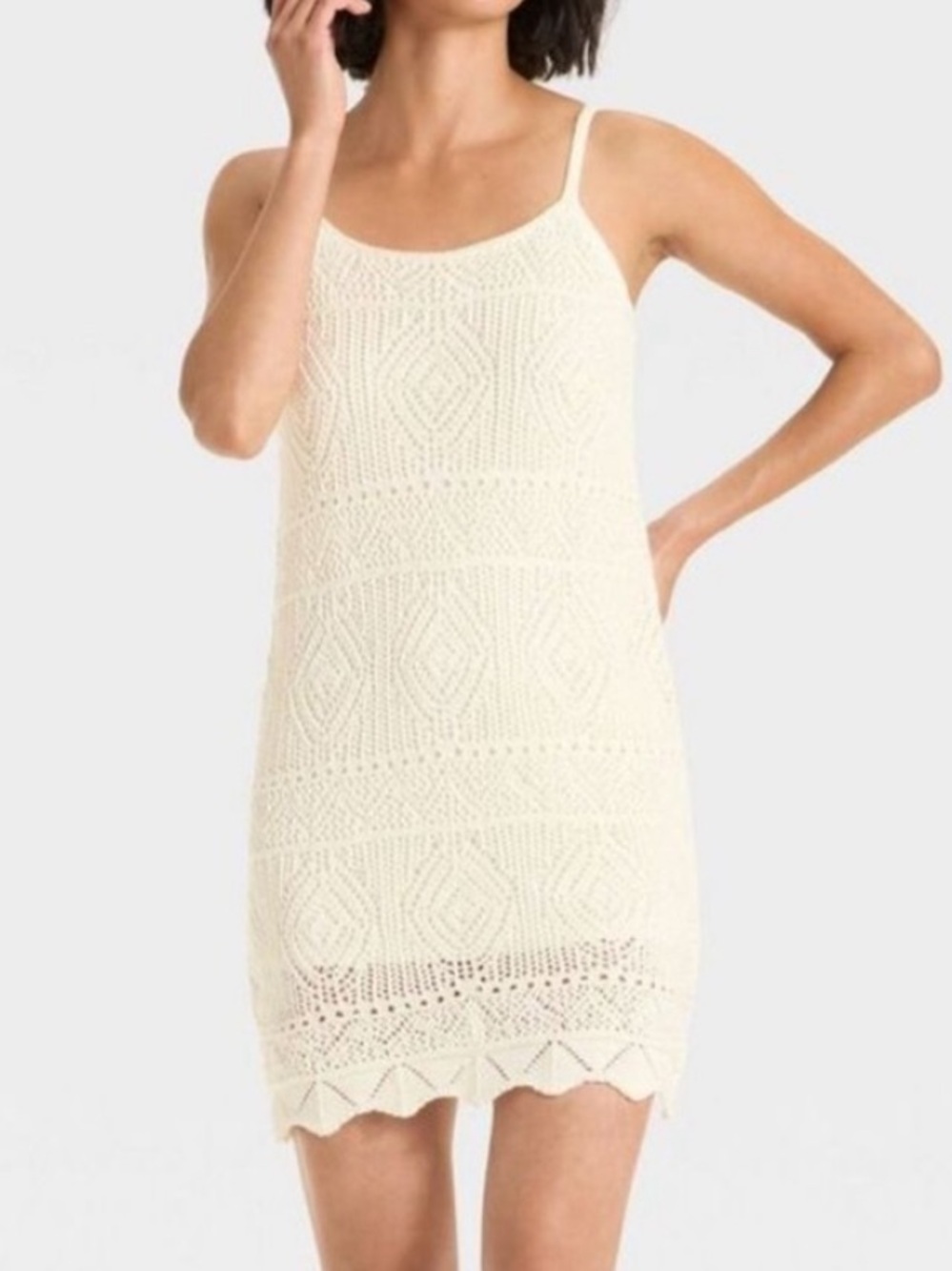 a new day Crocheted Knit White Bodycon Dress. Size Small.